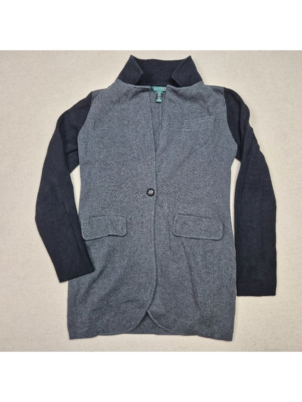 Lauren Ralph Lauren LRL Women's Gray/Black Long Sleeve Cardigan Sweater Sz M